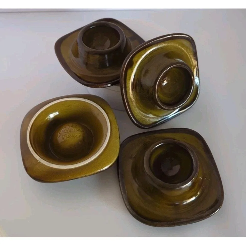 St Clement France Vintage Brown Drip Glaze Stoneware Egg Cups Set of 4 4587